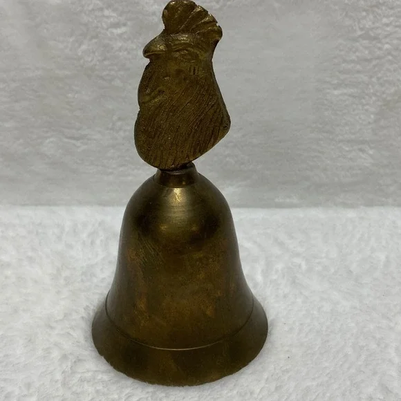Vintage Brass Rooster Bell Figurine Farmhouse Decor Animal‎ Dinner Bell Patina - Picture 5 of 10